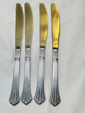 Vintage Stainless Steel Dinner Knives Set of 4 Fluted Fan Ribbed Handle Flatware